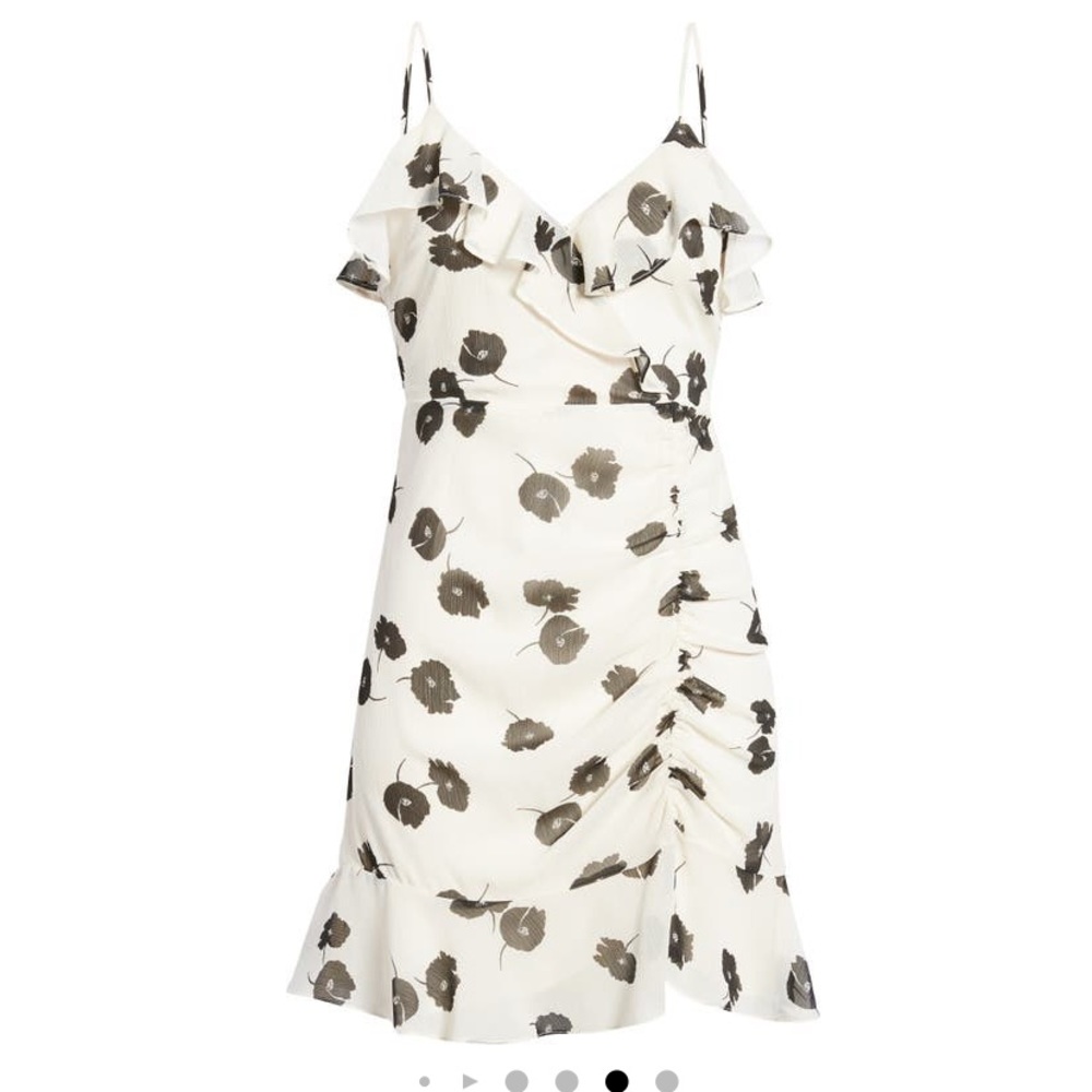 Ivory & black floral ruffle v-neck minidress